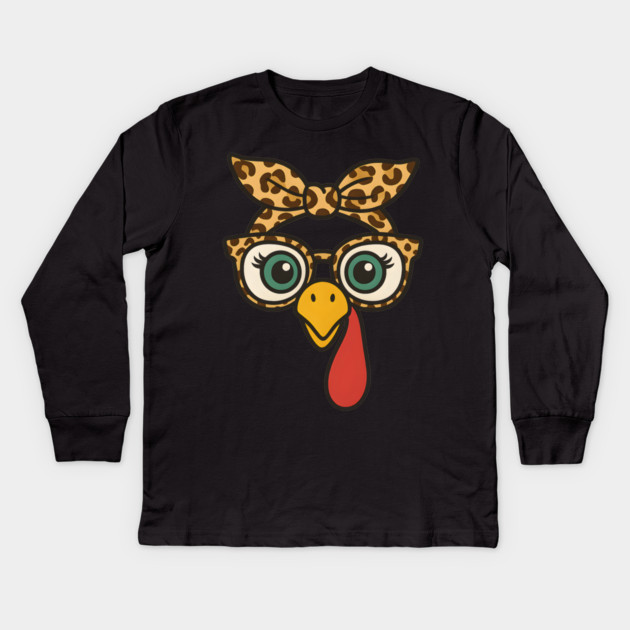 Leopard Print Turkey Face Glasses Kids Long Sleeve T-Shirt by ArtistTee ⭐⭐⭐⭐⭐