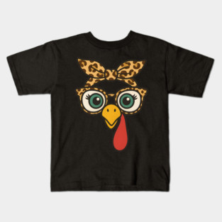 Leopard Print Turkey Face Glasses Kids T-Shirt