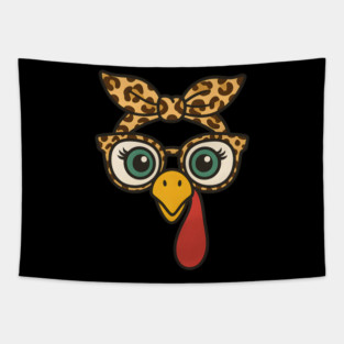 Leopard Print Turkey Face Glasses Tapestry