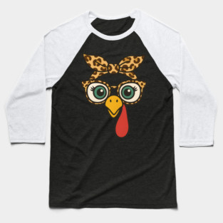 Leopard Print Turkey Face Glasses Baseball T-Shirt