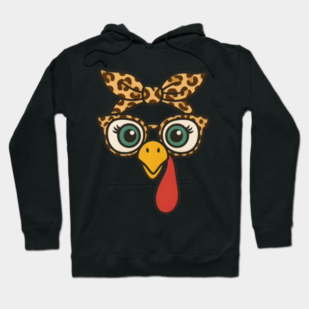 Leopard Print Turkey Face Glasses Hoodie by ArtistTee ⭐⭐⭐⭐⭐