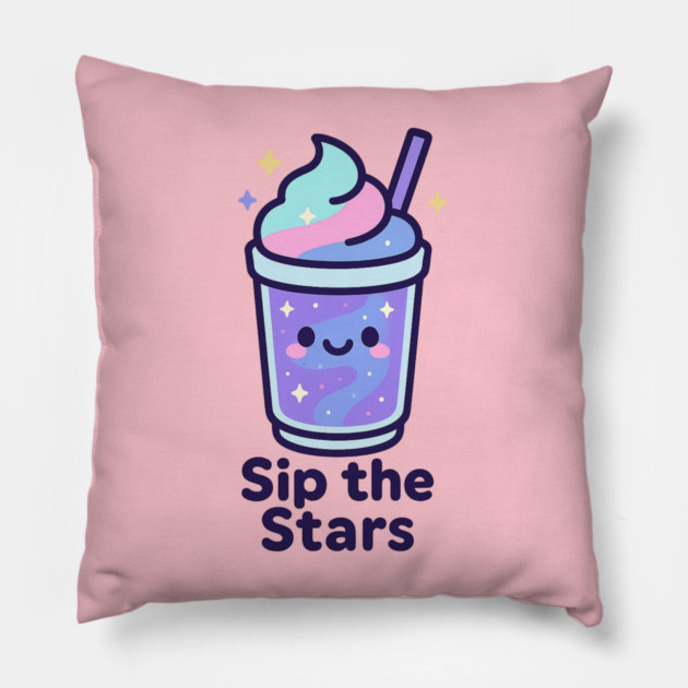Kawaii Galaxy Drink – Sip the Stars Cute Cosmic Milkshake Design Pillow by Anne Lee