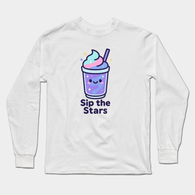 Kawaii Galaxy Drink – Sip the Stars Cute Cosmic Milkshake Design Long Sleeve T-Shirt by Anne Lee