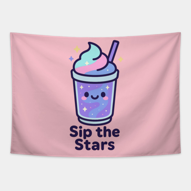 Kawaii Galaxy Drink – Sip the Stars Cute Cosmic Milkshake Design Tapestry by Anne Lee