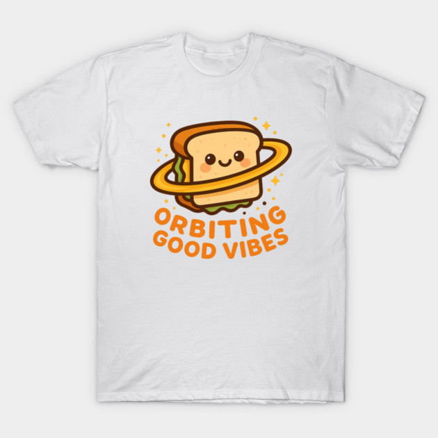 Orbiting Good Vibes – Cosmo Bites Kawaii Space Sandwich Design T-Shirt by Anne Lee