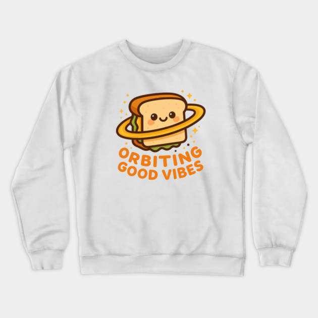 Orbiting Good Vibes – Cosmo Bites Kawaii Space Sandwich Design Crewneck Sweatshirt by Anne Lee
