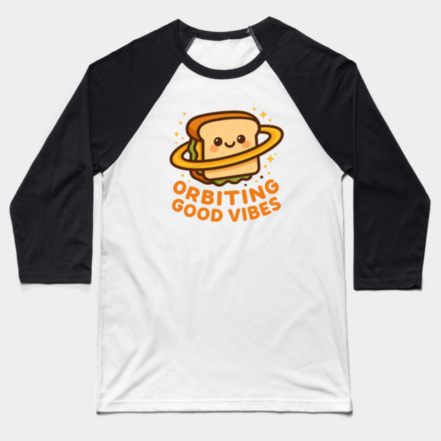 Orbiting Good Vibes – Cosmo Bites Kawaii Space Sandwich Design Baseball T-Shirt by Anne Lee