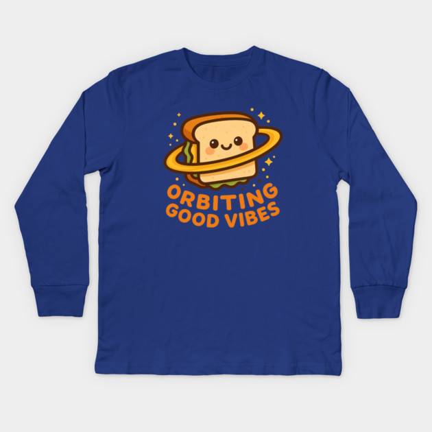 Orbiting Good Vibes – Cosmo Bites Kawaii Space Sandwich Design Kids Long Sleeve T-Shirt by Anne Lee