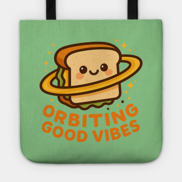 Orbiting Good Vibes – Cosmo Bites Kawaii Space Sandwich Design Tote by Anne Lee