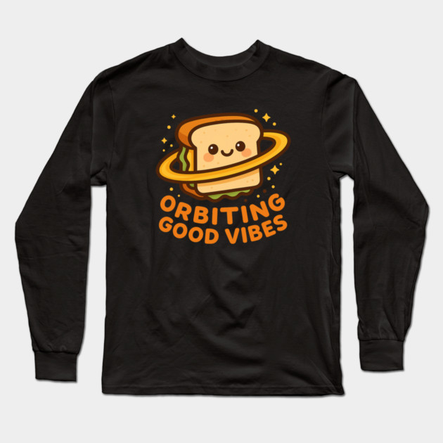 Orbiting Good Vibes – Cosmo Bites Kawaii Space Sandwich Design Long Sleeve T-Shirt by Anne Lee