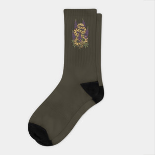 Bullsnake with Purple Lupines Illustration Socks