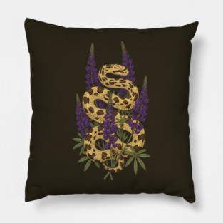Bullsnake with Purple Lupines Illustration Pillow