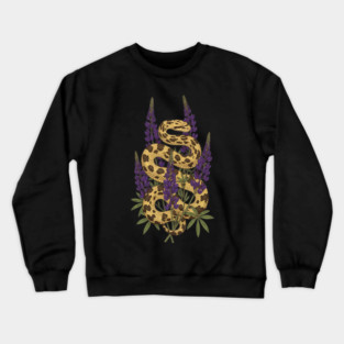 Bullsnake with Purple Lupines Illustration Crewneck Sweatshirt
