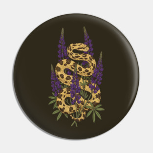Bullsnake with Purple Lupines Illustration Pin