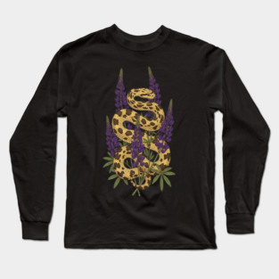 Bullsnake with Purple Lupines Illustration Long Sleeve T-Shirt
