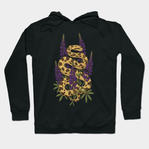 Bullsnake with Purple Lupines Illustration Hoodie by BirdsnStuff