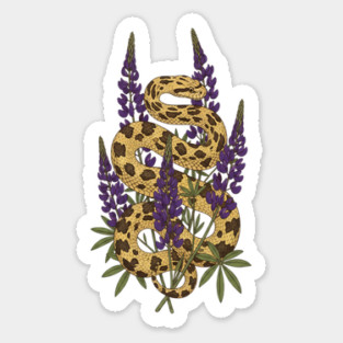 Bullsnake with Purple Lupines Illustration Sticker