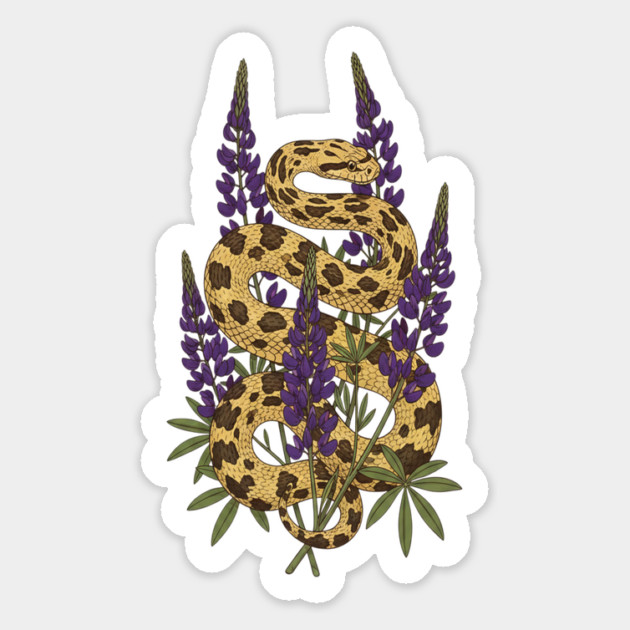 Bullsnake with Purple Lupines Illustration Magnet by BirdsnStuff