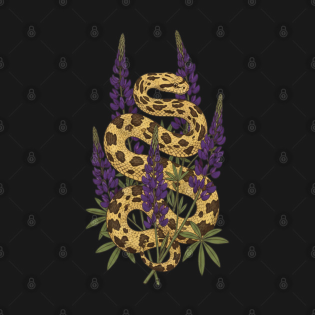 Bullsnake with Purple Lupines Illustration by BirdsnStuff