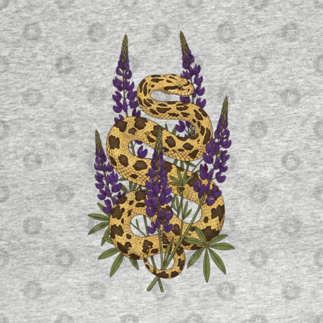 Bullsnake with Purple Lupines Illustration by BirdsnStuff