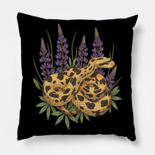 Bullsnake with Lupines Botanical Illustration Pillow