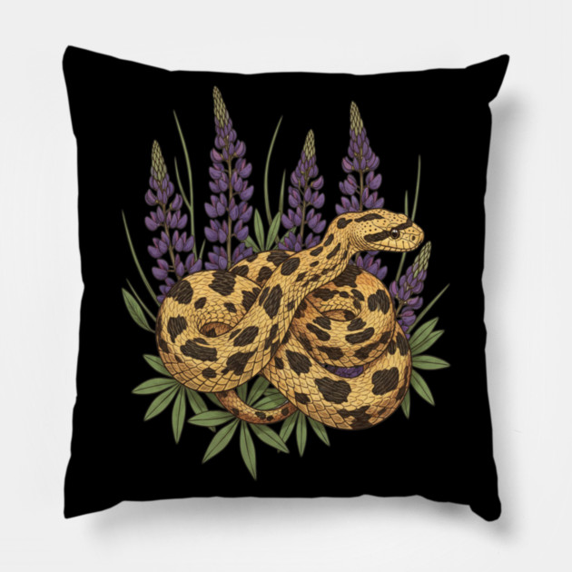 Bullsnake with Lupines Botanical Illustration Pillow by BirdsnStuff