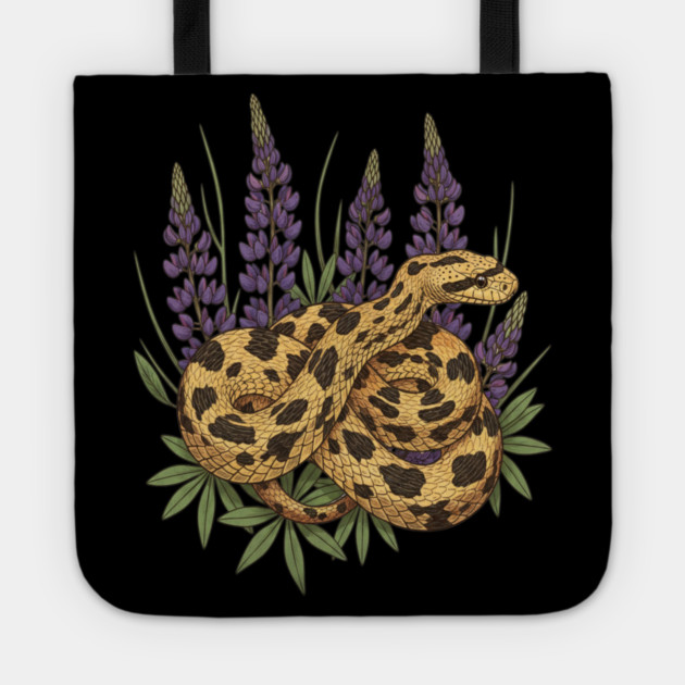 Bullsnake with Lupines Botanical Illustration Tote by BirdsnStuff