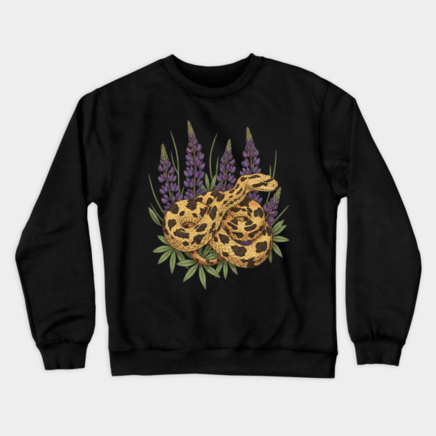 Bullsnake with Lupines Botanical Illustration Crewneck Sweatshirt by BirdsnStuff