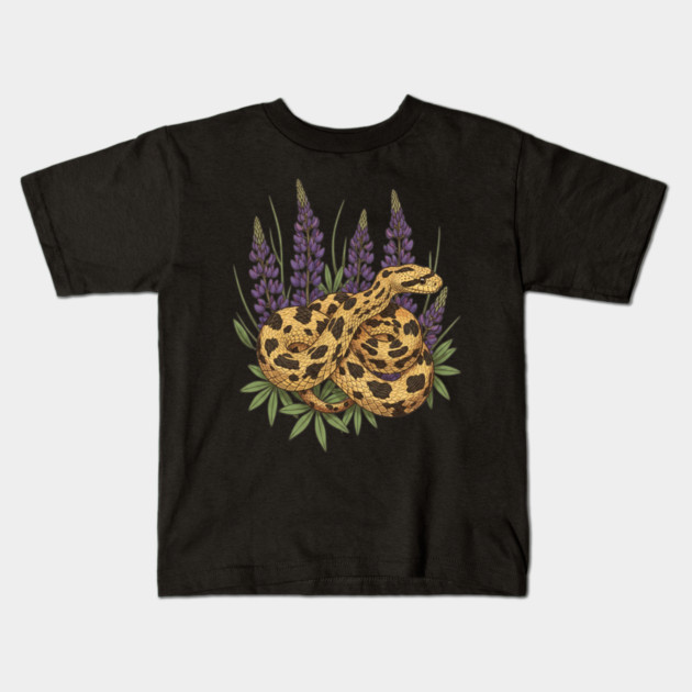 Bullsnake with Lupines Botanical Illustration Kids T-Shirt by BirdsnStuff