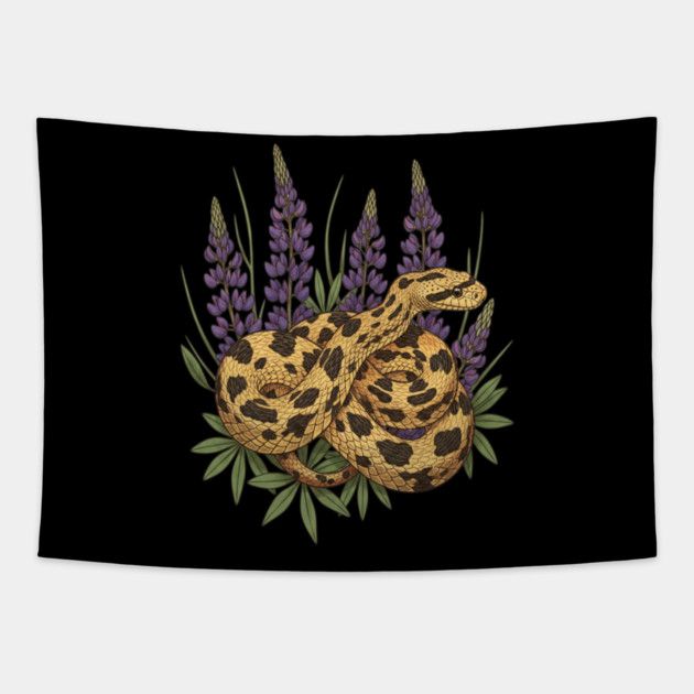 Bullsnake with Lupines Botanical Illustration Tapestry by BirdsnStuff