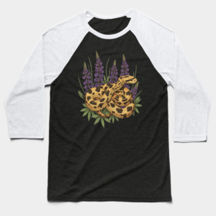 Bullsnake with Lupines Botanical Illustration Baseball T-Shirt