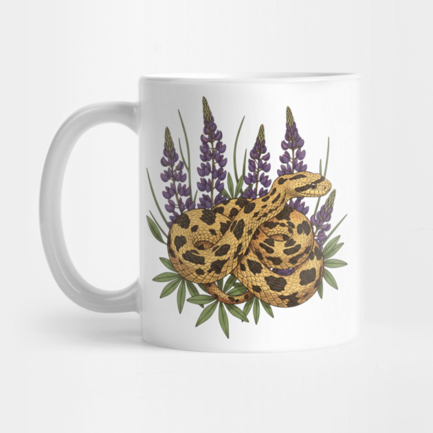 Bullsnake with Lupines Botanical Illustration by BirdsnStuff