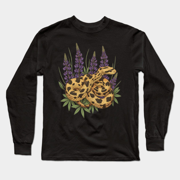 Bullsnake with Lupines Botanical Illustration Long Sleeve T-Shirt by BirdsnStuff