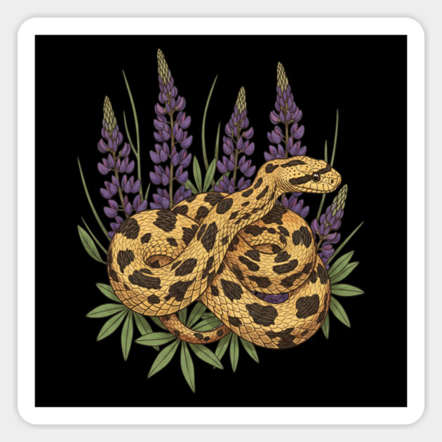 Bullsnake with Lupines Botanical Illustration Magnet by BirdsnStuff