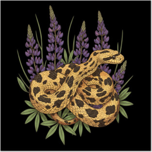 Bullsnake with Lupines Botanical Illustration Posters and Art