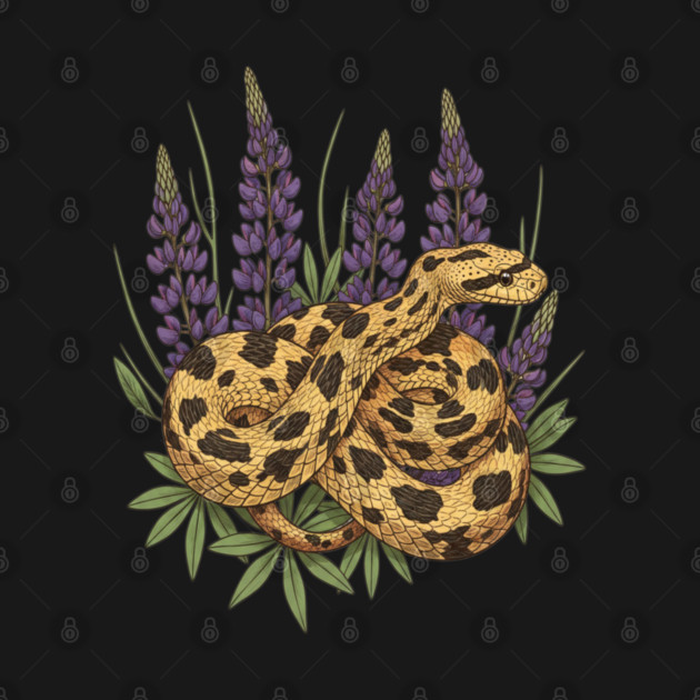 Bullsnake with Lupines Botanical Illustration by BirdsnStuff