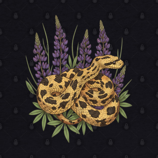Bullsnake with Lupines Botanical Illustration by BirdsnStuff