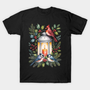 Winter Birds Cardinal Chickadee Nuthatch Titmouse T-Shirt