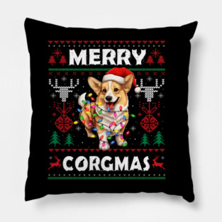Corgi Dog Merry Corgmas Santa Corgi Ugly Christmas Sweater Pillow