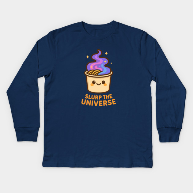 Slurp the Universe – Cosmo Bites Kawaii Galaxy Noodle Cup Design Kids Long Sleeve T-Shirt by Anne Lee