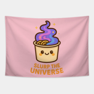 Slurp the Universe – Cosmo Bites Kawaii Galaxy Noodle Cup Design Tapestry