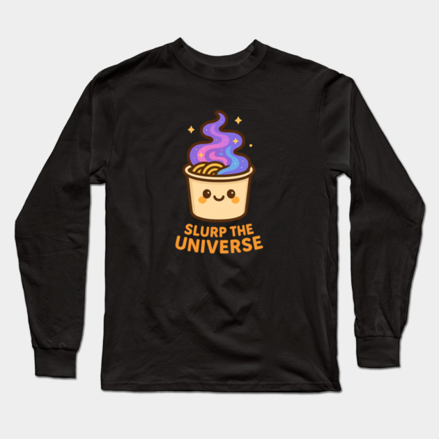Slurp the Universe – Cosmo Bites Kawaii Galaxy Noodle Cup Design Long Sleeve T-Shirt by Anne Lee
