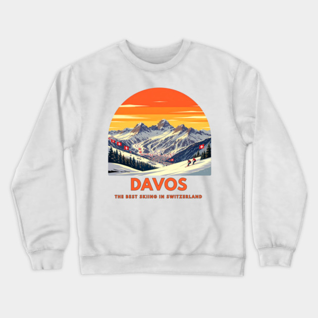 Davos Skiing Switzerland Best Resort Winter Sport Crewneck Sweatshirt by Art2Wear