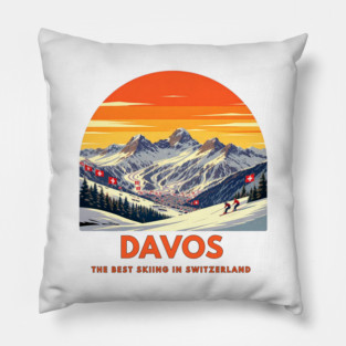 Davos Skiing Switzerland Best Resort Winter Sport Pillow