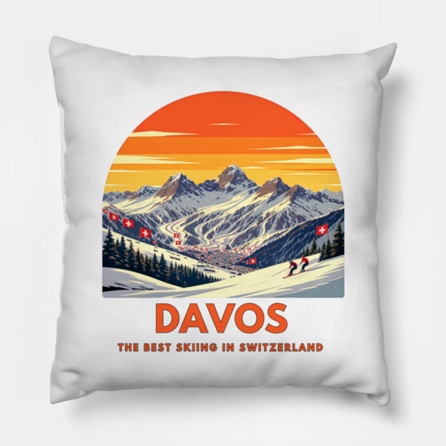 Davos Skiing Switzerland Best Resort Winter Sport Pillow by Art2Wear
