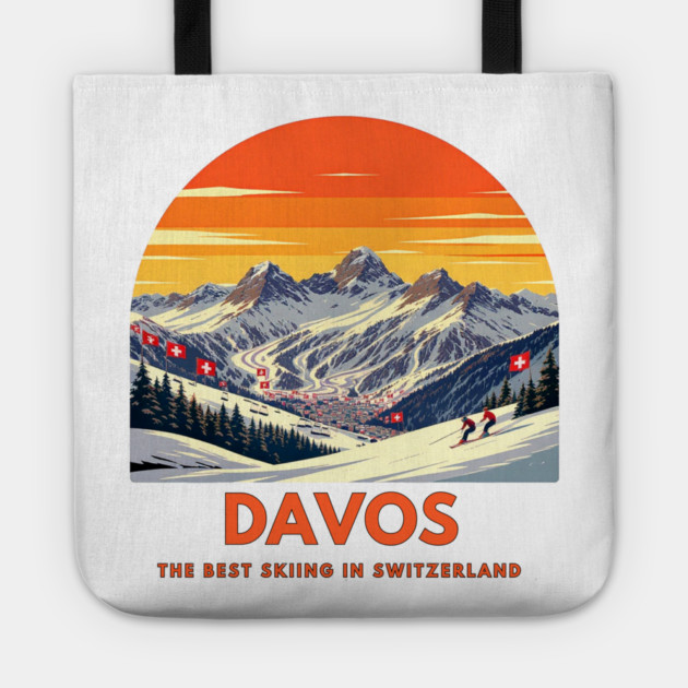 Davos Skiing Switzerland Best Resort Winter Sport Tote by Art2Wear