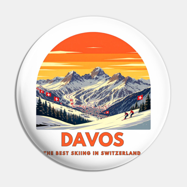 Davos Skiing Switzerland Best Resort Winter Sport Pin by Art2Wear