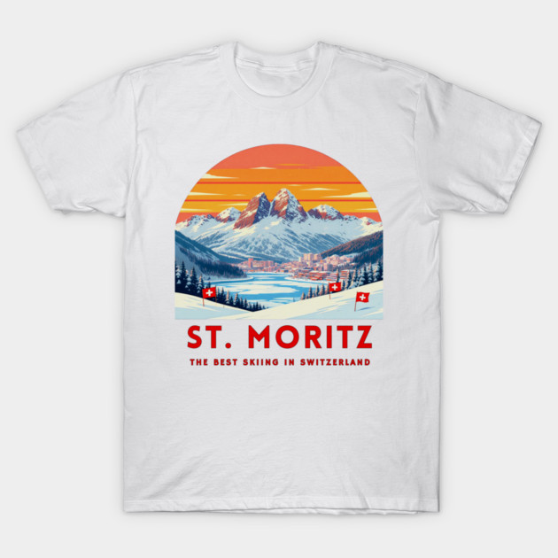 St. Moritz Switzerland Ski Resort Winter Travel T-Shirt by Art2Wear
