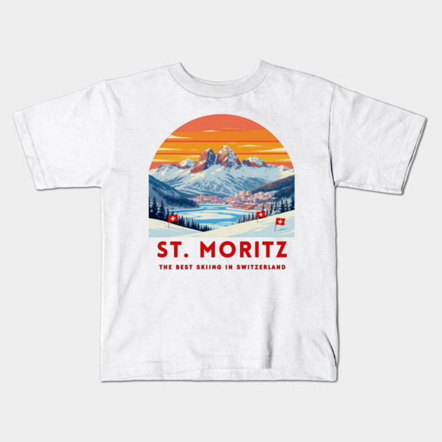 St. Moritz Switzerland Ski Resort Winter Travel Kids T-Shirt by Art2Wear