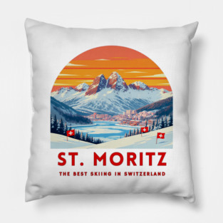 St. Moritz Switzerland Ski Resort Winter Travel Pillow